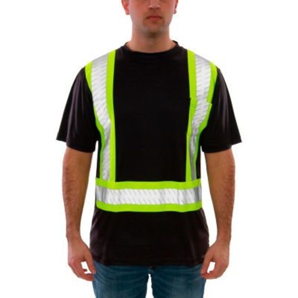 Tingley Rubber Tingley® Job Sight Class 1 Short Sleeve T-Shirt, Black with Fluorescent Yellow-Green Tape, L S74023C.LG